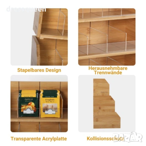 4631 Елегантна бамбукова етажерка за чай и аксесоари – 12 отделения с капацитет 120 дози, снимка 3 - Други стоки за дома - 54070016