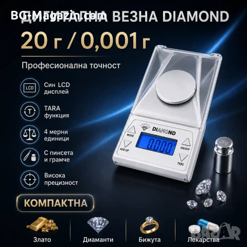Професионална електронна везна 0.001 прецизна за злато бижута лекарства бижутерска дигитален кантар