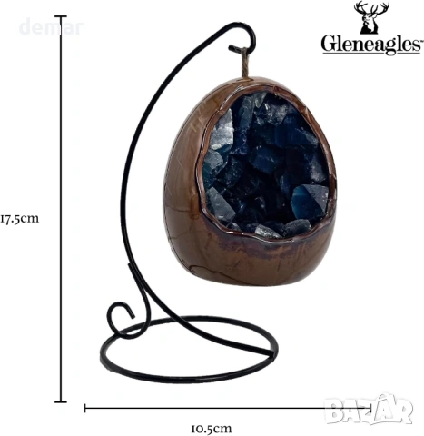 Gleneagles Кристална лампа от син флуорит, LED нощна лампа, декоративно осветление с USB, снимка 2 - Настолни лампи - 54910098