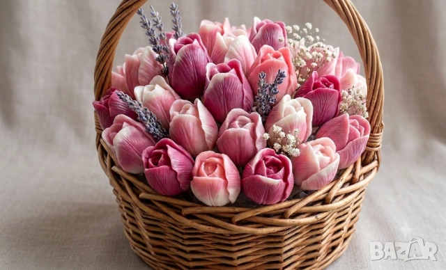 🌷 Ръчно изработени кошници със сапунени цветя и свещи по поръчка., снимка 11 - Декорация за дома - 54886585