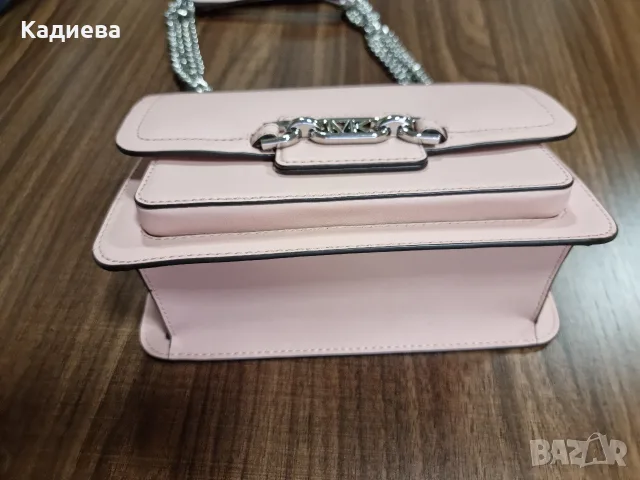 Оригинална чанта от естествена кожа Michael Kors Heather Large Shoulder Bag –Pink, снимка 5 - Чанти - 55412935