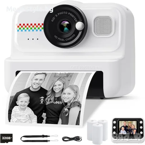 Детска камера за моментен печат  HiMont,1080P HD с 3 ролки хартия и 32GB карта