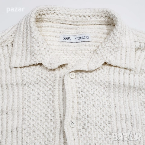 ZARA плетена мрежеста мъжка риза с къс ръкав нова, размер S, бежова, снимка 4 - Ризи - 54415562