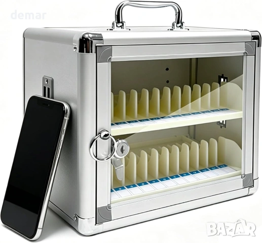 Метален сейф/шкаф за съхранение и заключване на телефони (cell phone locker) с ключ 24 слота, снимка 3 - Кутии за съхранение - 55258950