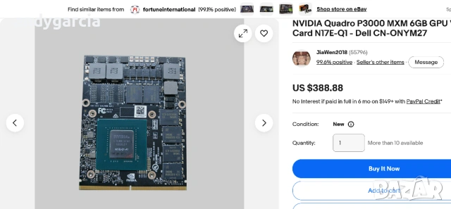 Nvidia Quadro P3000 6GB GDDR5 192 bit. MXM GPU видео карта на слот за лаптоп от HP ZBook 17 G4, снимка 2 - Видеокарти - 54925078