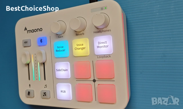 Maono аудио миксер интерфейс професионален, Bluetooth 48V, RGB за стрийминг, подкасти, гейминг, снимка 3 - Други - 55056633
