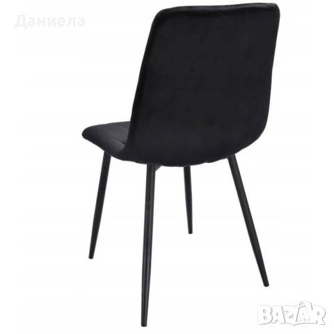 Трапезен стол от кадифе с метални крака, черен цвят, 44x52x89 см, снимка 7 - Столове - 54767204