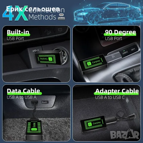 Lyssiefeel CLZ121 – Безжичен Apple CarPlay адаптер, USB / USB-C, Plug & Play, снимка 5 - Аксесоари и консумативи - 55511680