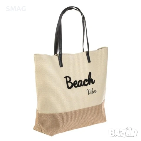 Плажна чанта от слама Beach vibes екрю бежово с магнитно закопчаване_1237946, снимка 2 - Чанти - 54762122
