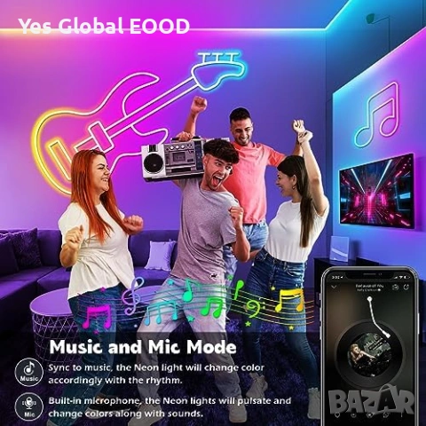 RGB неон лента 10м LETIANPAI App контрол IP65, снимка 3 - Лед осветление - 54423465