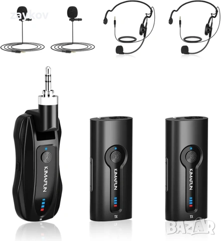KIMAFUN Двойна безжична микрофонна система, 2.4G безжични микрофонни слушалки