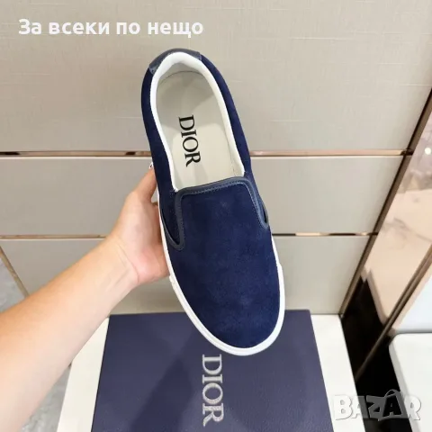 CD Slide Navy/White Стилни Мъжки Обувки Dior Slip-On Sneaker От Тъмносин Велур Код ch102, снимка 6 - Ежедневни обувки - 55663139