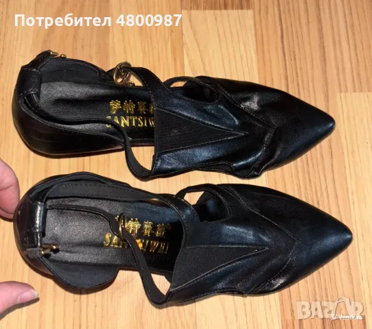 Танцови обувки на ток черни от еко кожа употребявани, номер 36 , снимка 4 - Дамски обувки на ток - 55588198