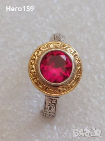 Дамски дизайнерски марков пръстен с рубин,злато 18карата и сребро 925, 