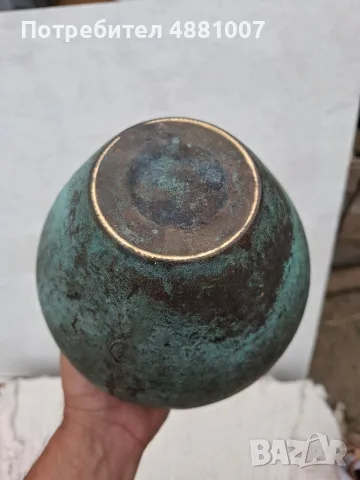 Винтидж месингова ваза / кашпо със зелена патина (Verdigris) – Арт декор, снимка 2 - Декорация за дома - 55380113