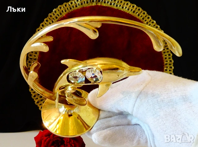 Позлатена фигура Делфин,24 k Gold Plated,австрийски кристали. , снимка 5 - Статуетки - 54988293