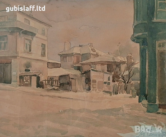 Картина, стария Бургас, 1952 г., худ. М. Чепанов (1926-2002), снимка 2 - Картини - 53968992