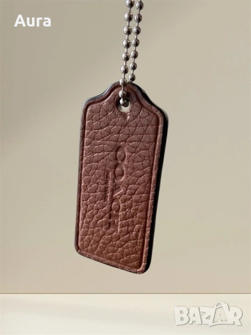 Authentic Coach Leather Hangtag Bag Charm Brown Pebbled Leather