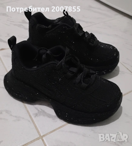 Дамски черни маратонки с кристали , снимка 7 - Маратонки - 54250088