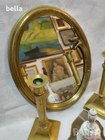 Аристократичен Бронзов Комплект: Огледало и Свещници, снимка 5 - Антикварни и старинни предмети - 54145051