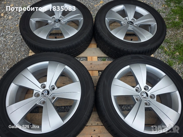 Лети джанти 17ки 5х112 Skoda + всесезонни гуми 215/55/17 Hankook, снимка 2 - Гуми и джанти - 54658173