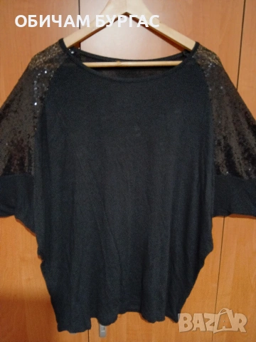 3 xl КРАСИВА ЧЕРНА БЛУЗА ОТ ФИНО ПЛЕТЕВО С ЧЕРНИ ПАЙЕТИ НА ПРИЛЕП РЪКАВИТЕ , снимка 3 - Блузи с дълъг ръкав и пуловери - 53953497