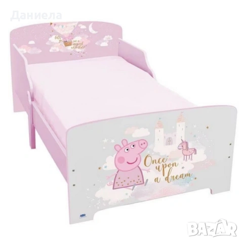 Детско легло Peppa Pig 140x70 см с ламелна основа – Розово легло с Пепа Пиг, замък и еднорог, снимка 5 - Мебели за детската стая - 54805231