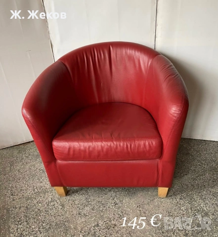 Червен кожен фотьойл, снимка 2 - Дивани и мека мебел - 54628816