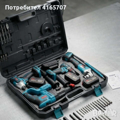 Комплект акумулаторни инструменти BOXER BX-187 – 4в1 + 3x5Ah батерии – Перфоратор, ударна отвертка, , снимка 2 - Куфари с инструменти - 54526574