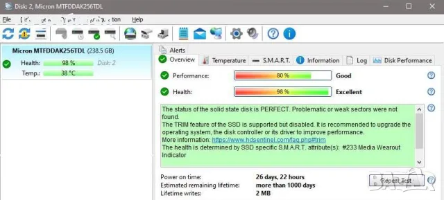250GB SSD Micron на 26 дни, снимка 2 - Твърди дискове - 53390806