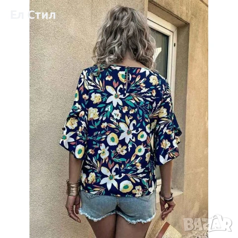 💕Блуза на цветя с ръкави с камбана, снимка 4 - Тениски - 53953368