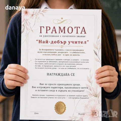 6751 Грамота Най-добър учител, А4 формат, снимка 2 - Ученически пособия, канцеларски материали - 54699151