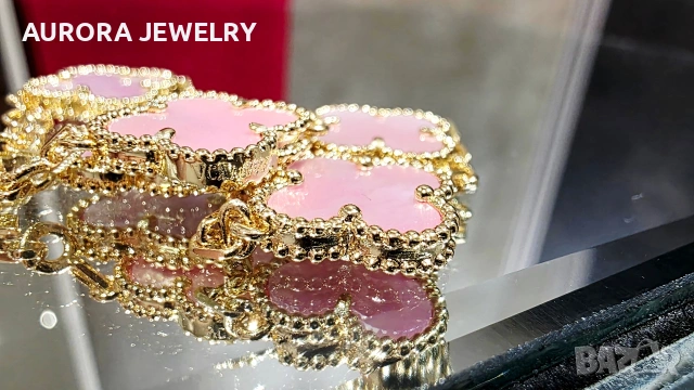Van Cleef & Arpels VCA 5 Motifs Gold Pink Opal Vintage Alhambra Дамска Гривна, снимка 6 - Гривни - 54639277
