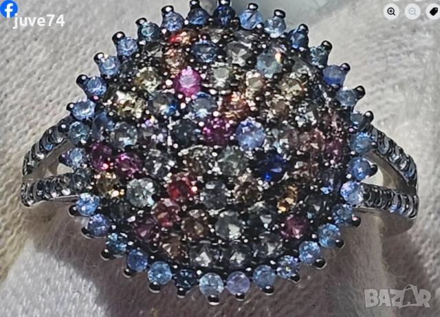 СРЕБЪРЕН ПРЪСТЕН С МНОГОЦВЕТНИ САПФИРИ (СОНГЕЯ,ТАНЗАНИЯ), снимка 5 - Пръстени - 54741704
