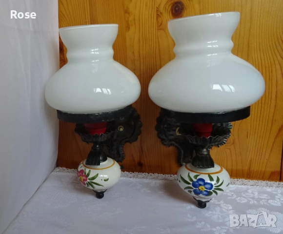 Два вентидж стенни лампи (аплици) от ковано желязо, снимка 2 - Лампи за стена - 53970251