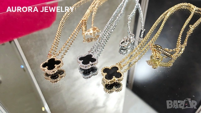 Van Cleef & Arpels VCA Gold Black Onyx Sweet Alhambra Clover Дамско Колие