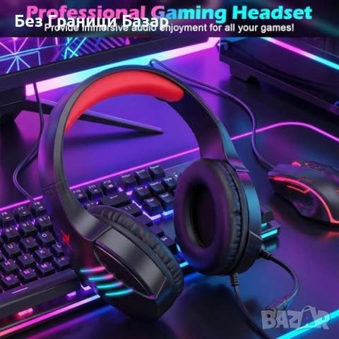 Нови Геймърски слушалки с микрофон за PC PS4 PS5 Xbox Switch 3.5мм жак червени, снимка 6 - Слушалки и портативни колонки - 54208239