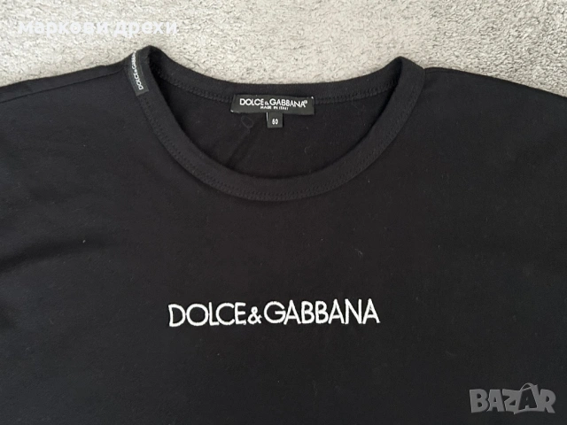 Dolce & Gabbana Black Cotton Jersey Logo Embroidered T-Shirt, снимка 4 - Тениски - 54901238