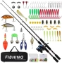 Нов Комплект детски въдици 2 броя с примамки макара чанта аксесоари рибар, снимка 1
