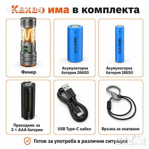 Мощен далекобоен тактически прожектор LED къмпинг лампа осветление за лов риболов туризъм палатка, снимка 7 - Къмпинг осветление - 53090606