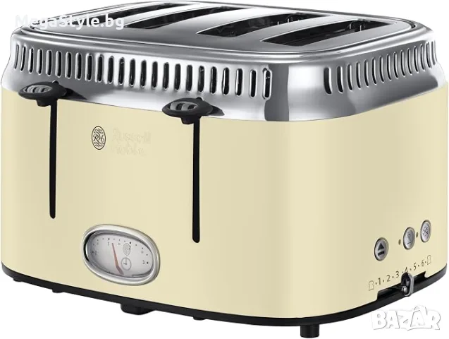 Тостер Russell Hobbs Retro, крем, 4 филии, широки отвори, променливо изпичане , снимка 2 - Тостери - 55663304