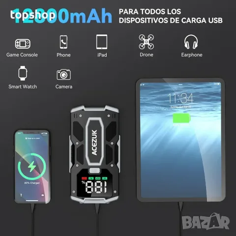Чисто нов запечатан в целофан преносим стартер за кола ACEZUK M01 4000A джъмп стартер 12800mAh  , снимка 6 - Аксесоари и консумативи - 55382516