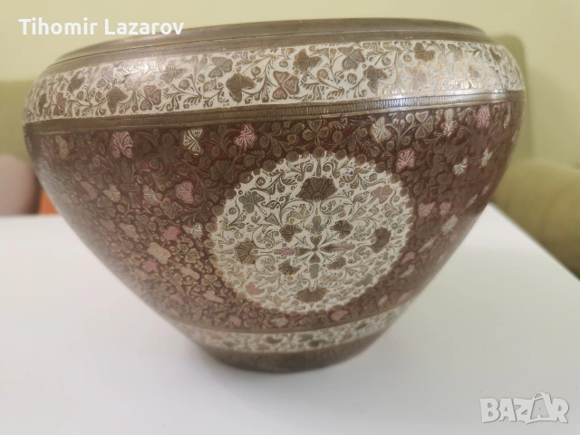 Масивна индийска купа от месинг – 1,9 кг, ръчна изработка, уникален звън