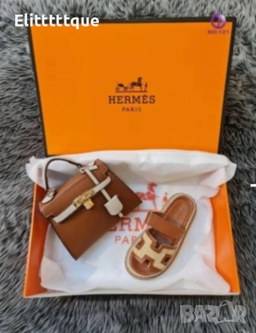 дамски комплект чанта и чехли hermes 