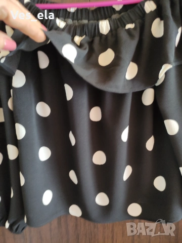 кокетна шифонена блуза с бели точки, снимка 4 - Тениски - 54242004