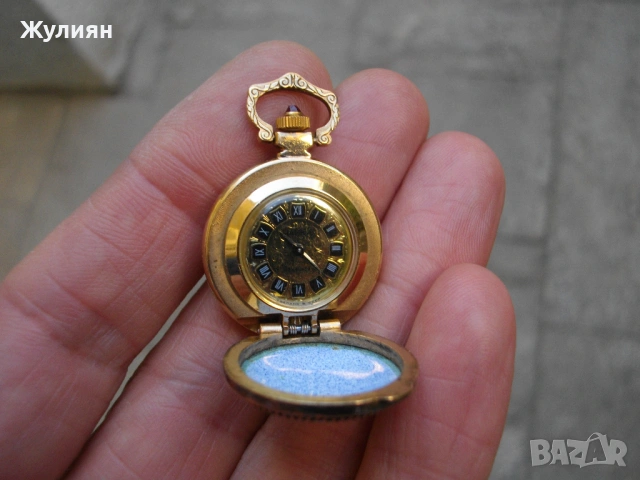  ПОЗЛАТЕН ДАМСКИ ДЖОБЕН ЧАСОВНИК ЧАЙКА ПОРЦЕЛАН РУБИН , снимка 6 - Антикварни и старинни предмети - 54719446