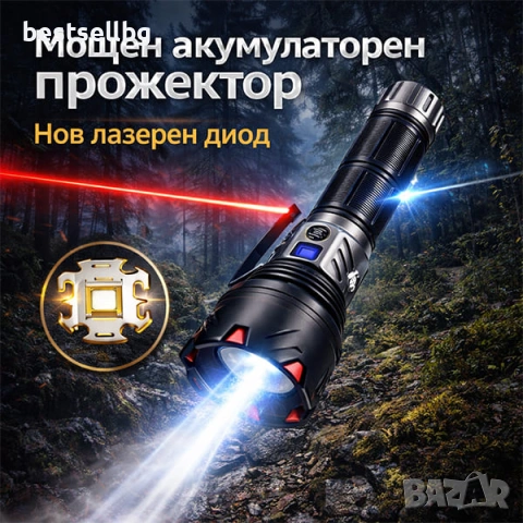 Мощен прожектор с лазерен диод 60W 2000м обхват Zoom Power Bank USB-C ръчен LED фенер за лов риболов