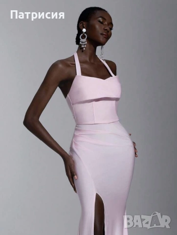 Чисто нова Елегантна, официална, дълга розова рокля с цепка, размер L  Л, еластан, за бал или сватба, снимка 5 - Рокли - 54220387