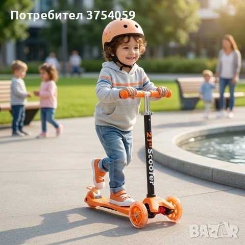Детска сгъваема тротинетка 21st Scooter със светещи силиконови колела – Оранжева, снимка 2 - Детски велосипеди, триколки и коли - 55161854