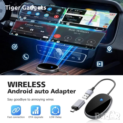 Безжичен Android Auto адаптер BY960Q – Bluetooth и Wi-Fi адаптер за Android Auto, снимка 2 - Аксесоари и консумативи - 54956826